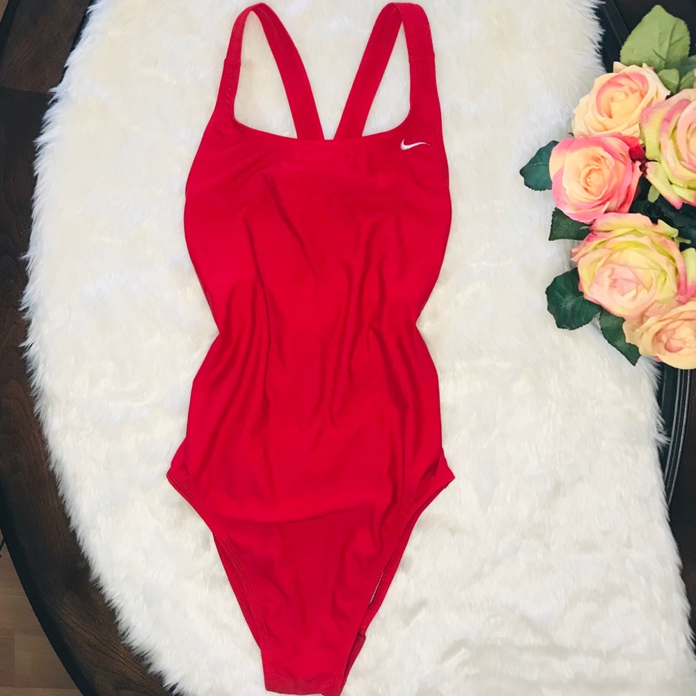 Nike Red One Piece Swimsuit Bodysuit Open Back